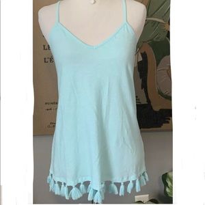 NWOT Lilly Pulitzer "nya" Aqua Blue Tassel Trim Crochet Racerback Tank Top